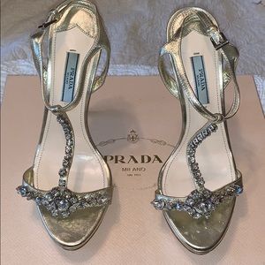 Prada Napa Jeweled Heels Size 36.5